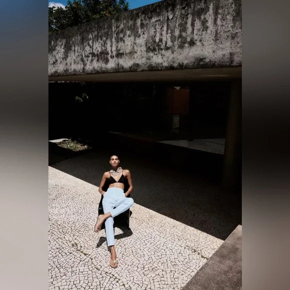 ZARA Elegant PANTS WITH A HIGH WAIST Light Blue Women's Pants - Picture 3 of 8